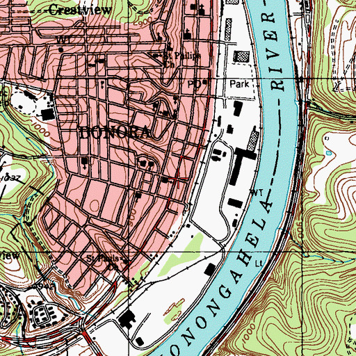 Topographic Map of Donora, PA