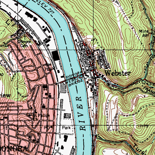 Topographic Map of Donora Webster Bridge, PA