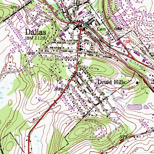 Topographic Map of Druid Hills, PA