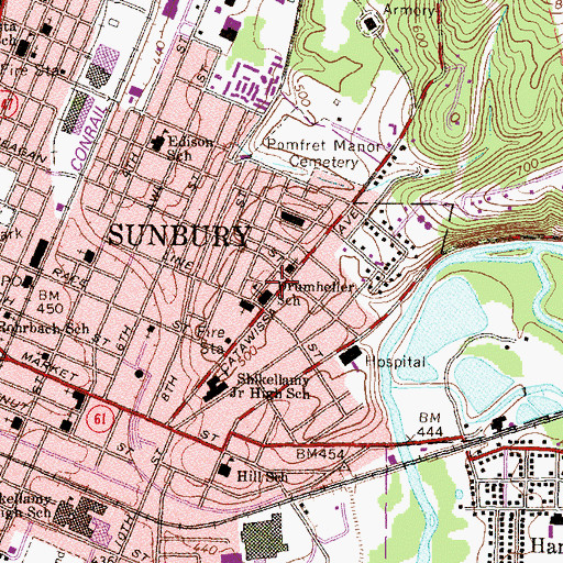 Topographic Map of Drumheller School, PA