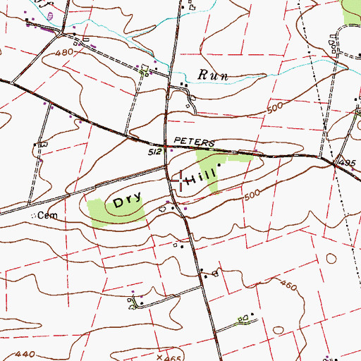 Topographic Map of Dry Hill, PA