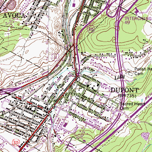 Topographic Map of Dupont, PA