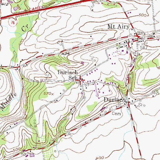 Topographic Map of Durlach School, PA