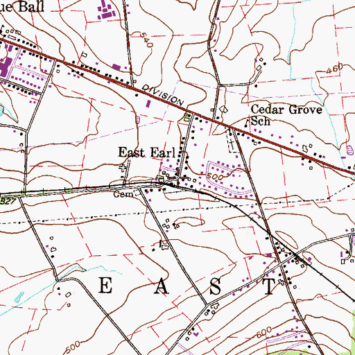 Topographic Map of East Earl, PA
