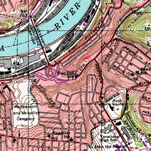 Topographic Map of East End School, PA