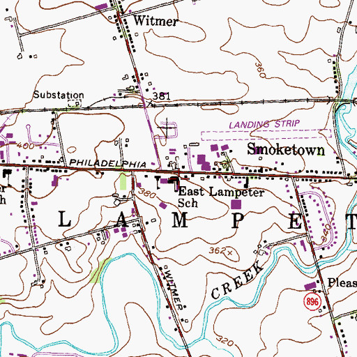 Topographic Map of East Lampeter School, PA