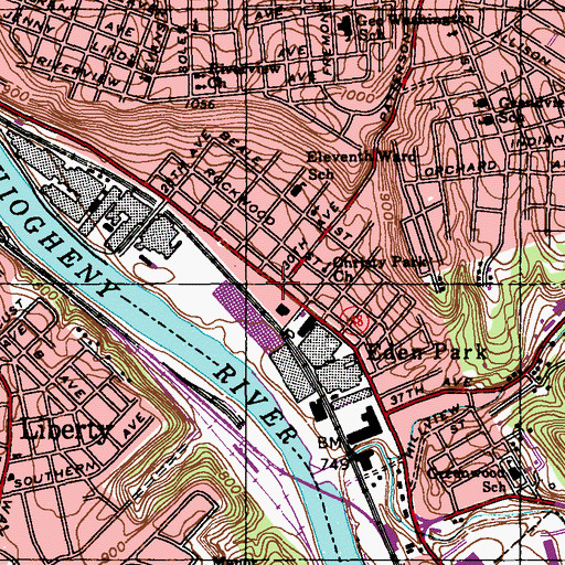 Topographic Map of Eden Park, PA