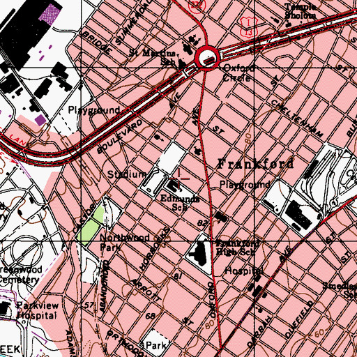 Topographic Map of Edmunds School, PA