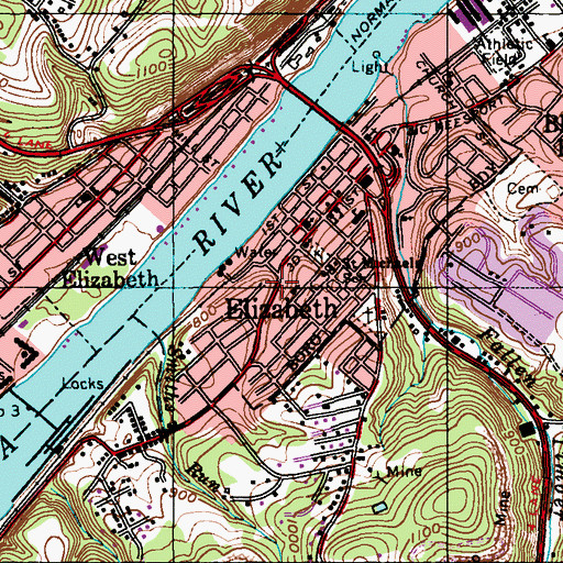 Topographic Map of Elizabeth, PA