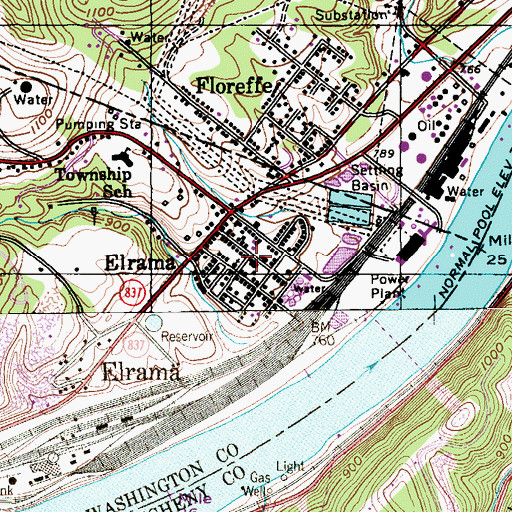 Topographic Map of Elrama, PA