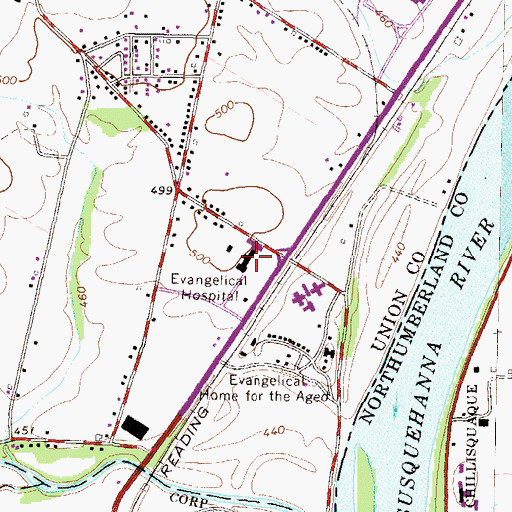 Topographic Map of Evangelical Community Hospital, PA