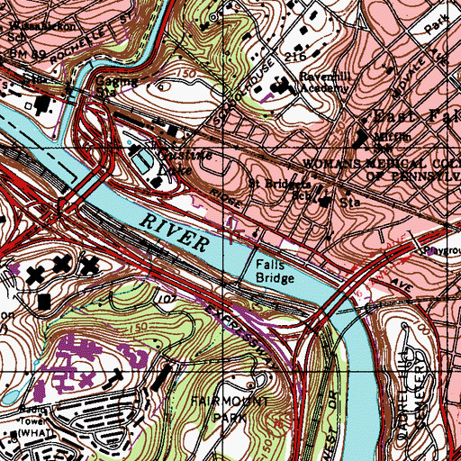 Topographic Map of Falls Bridge, PA