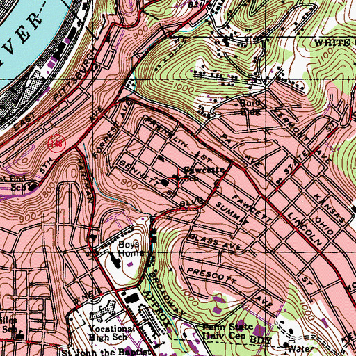 Topographic Map of Fawcette School, PA