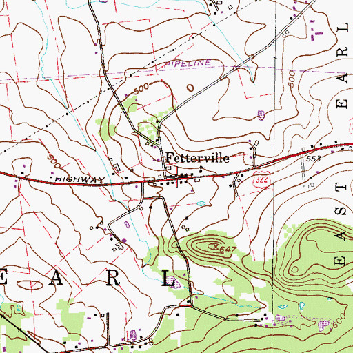 Topographic Map of Fetterville, PA