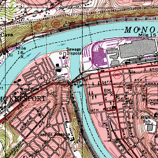 Topographic Map of Fifth Avenue Bridge, PA