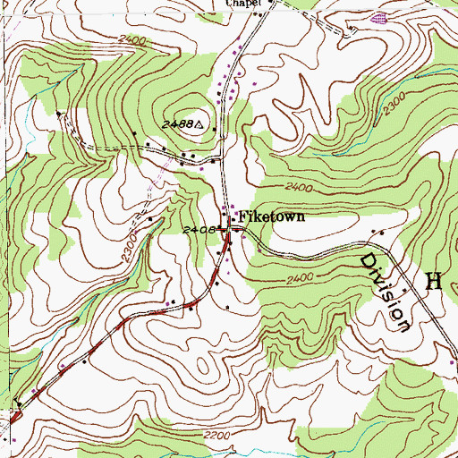 Topographic Map of Fiketown, PA