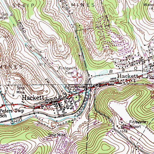 Topographic Map of Finleyville Cemetery, PA