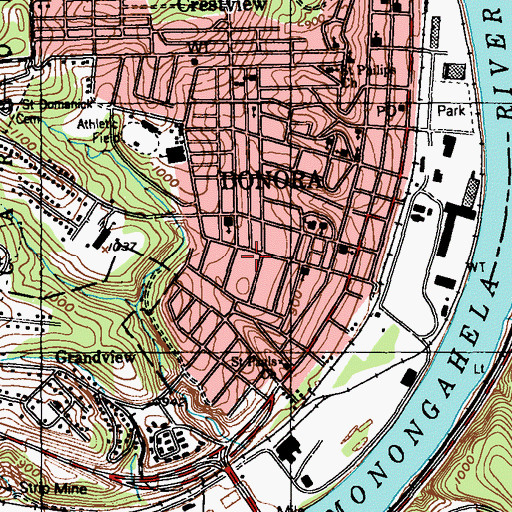 Topographic Map of First Street School, PA