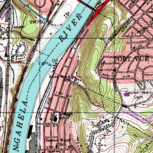 Topographic Map of First Ward School, PA