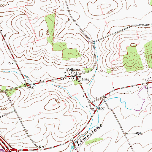 Topographic Map of Follmer Church, PA