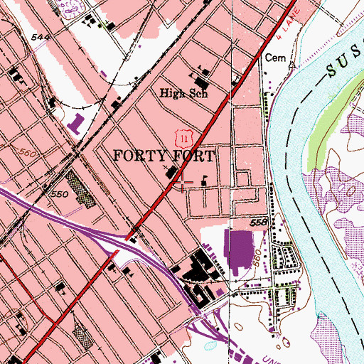 Topographic Map of Forty Fort, PA