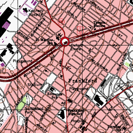 Topographic Map of Frankford, PA