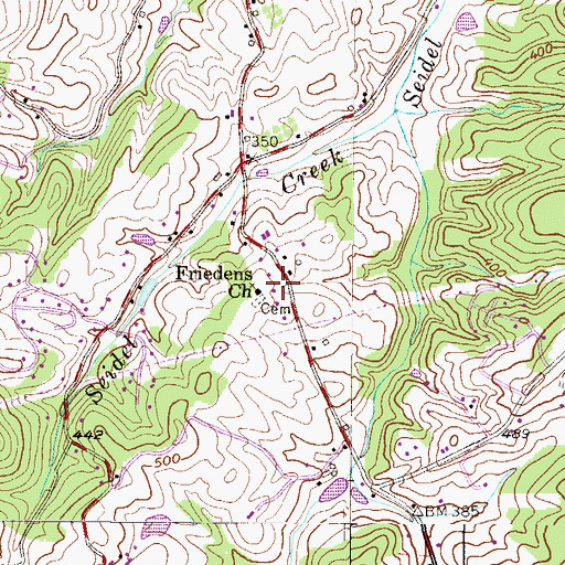 Topographic Map of Friedens Church, PA