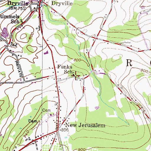 Topographic Map of Funks School, PA