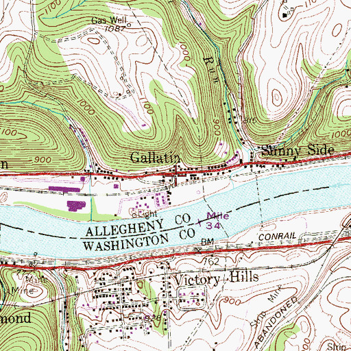 Topographic Map of Gallatin, PA
