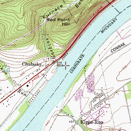 Topographic Map of Gaskins Run, PA