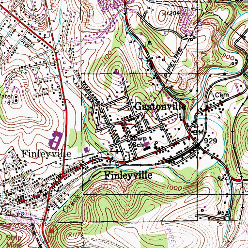 Topographic Map of Gastonville, PA