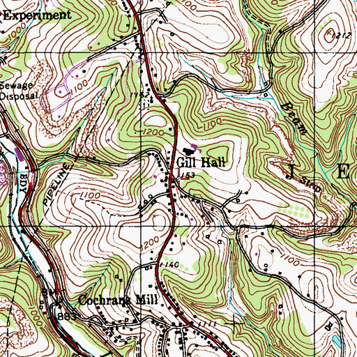 Topographic Map of Gill Hall, PA