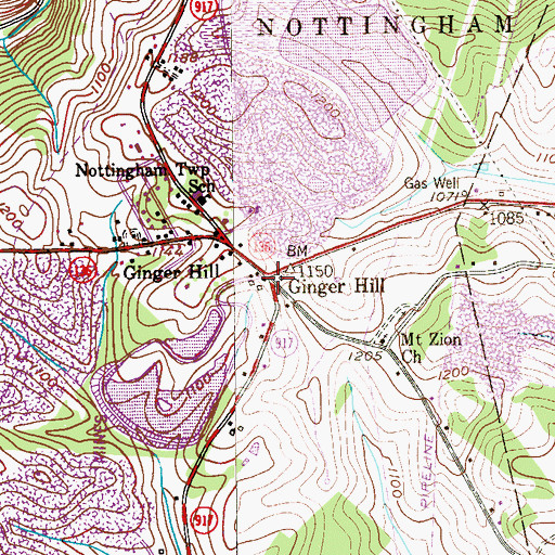 Topographic Map of Ginger Hill, PA