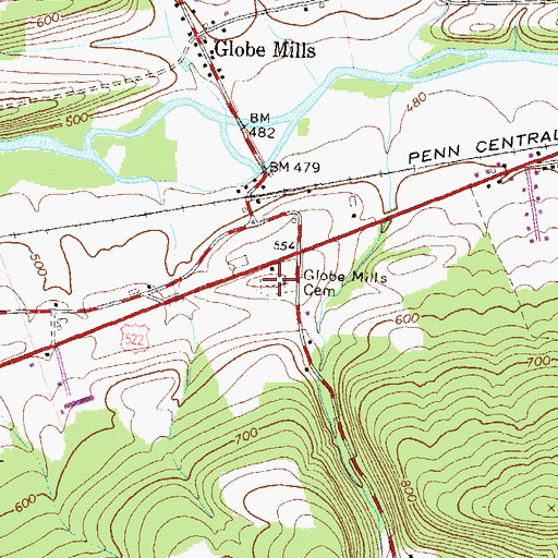 Topographic Map of Globe Mills Cemetery, PA