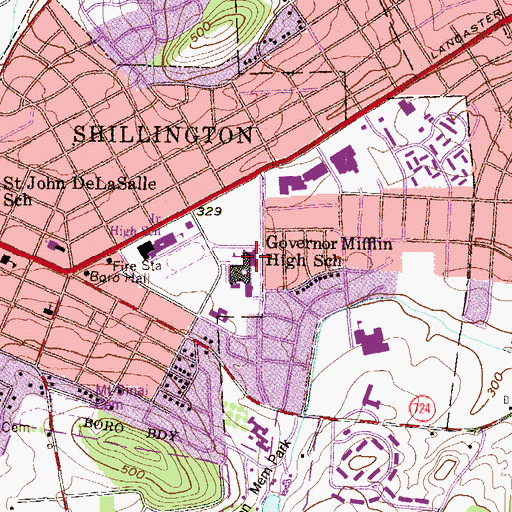 Topographic Map of Governor Mifflin High School, PA