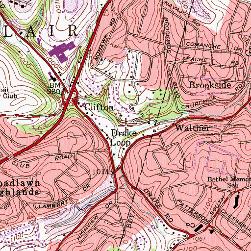 Topographic Map of Graesers Run, PA