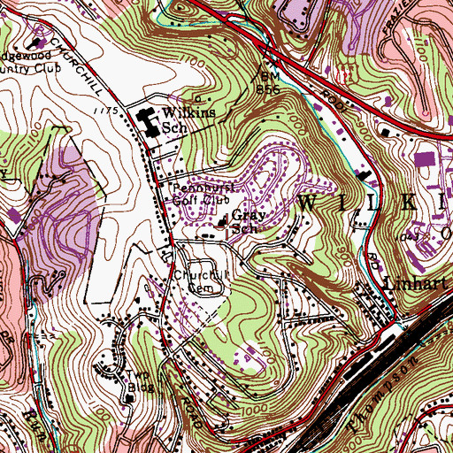 Topographic Map of Gray Elementary School (historical), PA