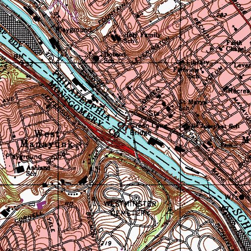 Topographic Map of Green Lane Bridge, PA