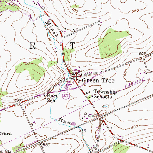 Topographic Map of Green Tree, PA