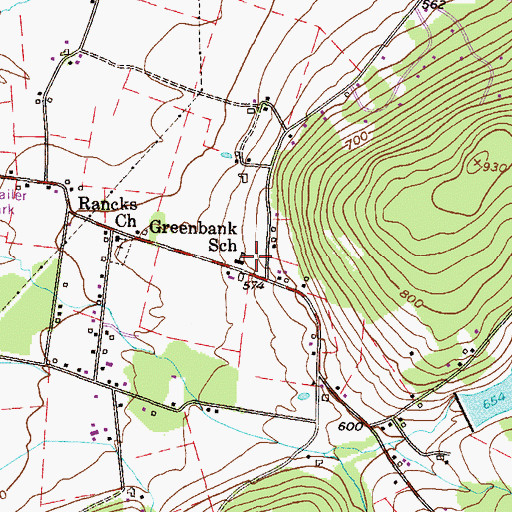 Topographic Map of Greenbank School, PA