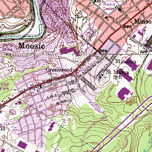 Topographic Map of Greenwood, PA