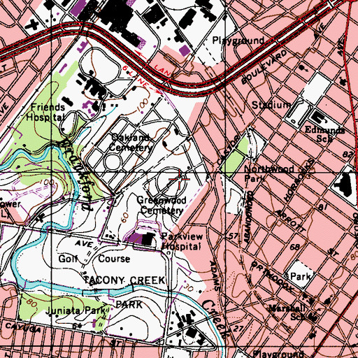 Topographic Map of Greenwood Cemetery, PA