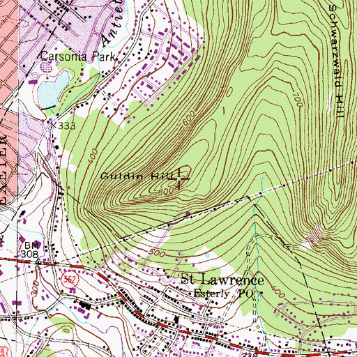 Topographic Map of Guldin Hill, PA