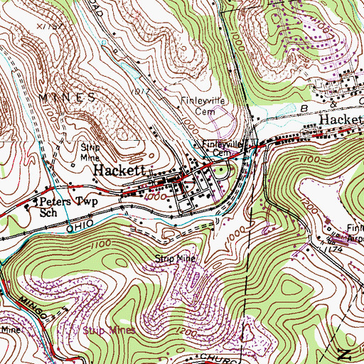 Topographic Map of Hackett, PA