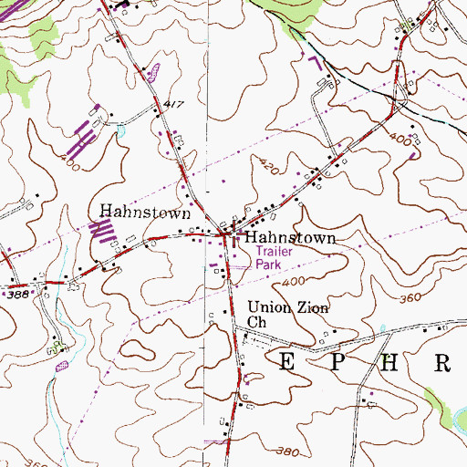 Topographic Map of Hahnstown, PA
