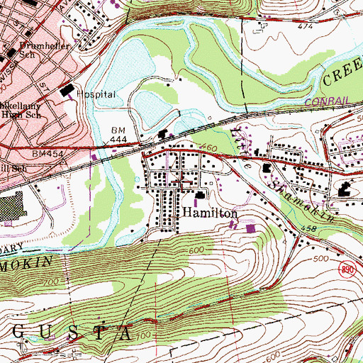Topographic Map of Hamilton, PA