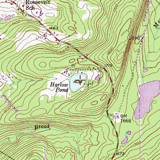 Topographic Map of Harlow Pond, PA