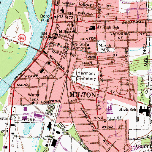 Topographic Map of Harmony Cemetery, PA