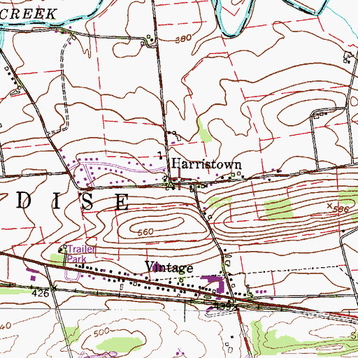 Topographic Map of Harristown, PA