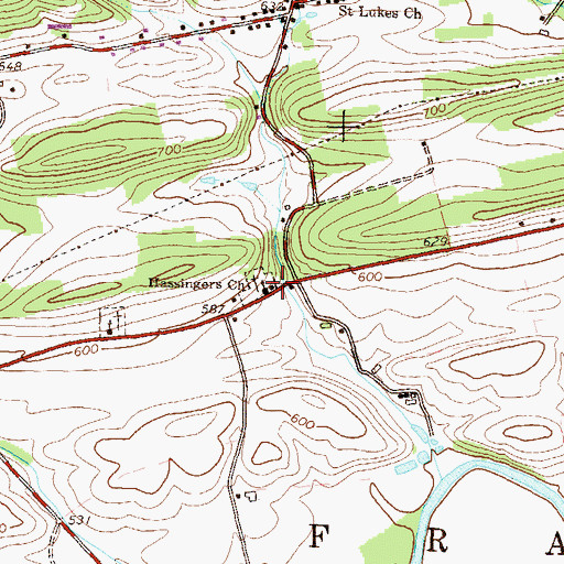 Topographic Map of Hassingers Church, PA